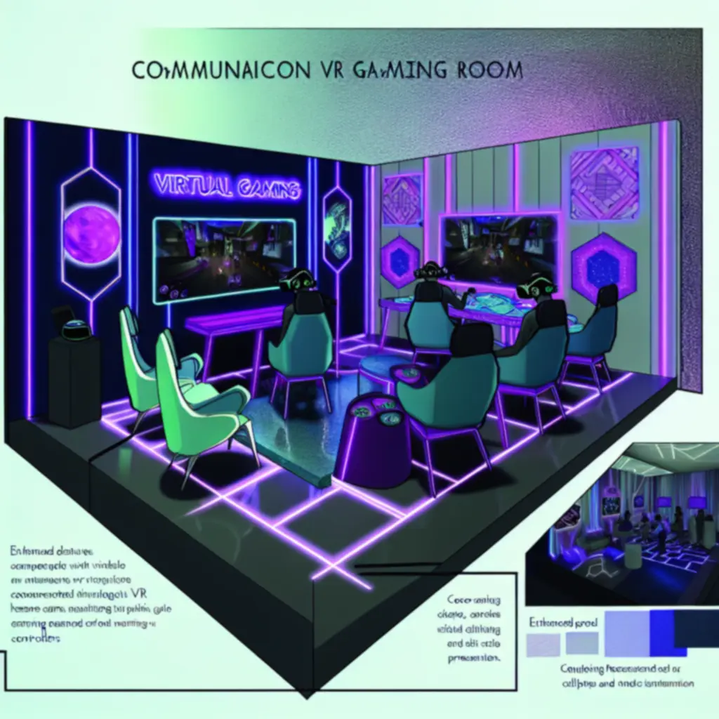 Pokój VR z zestawami i neonową dekoracją