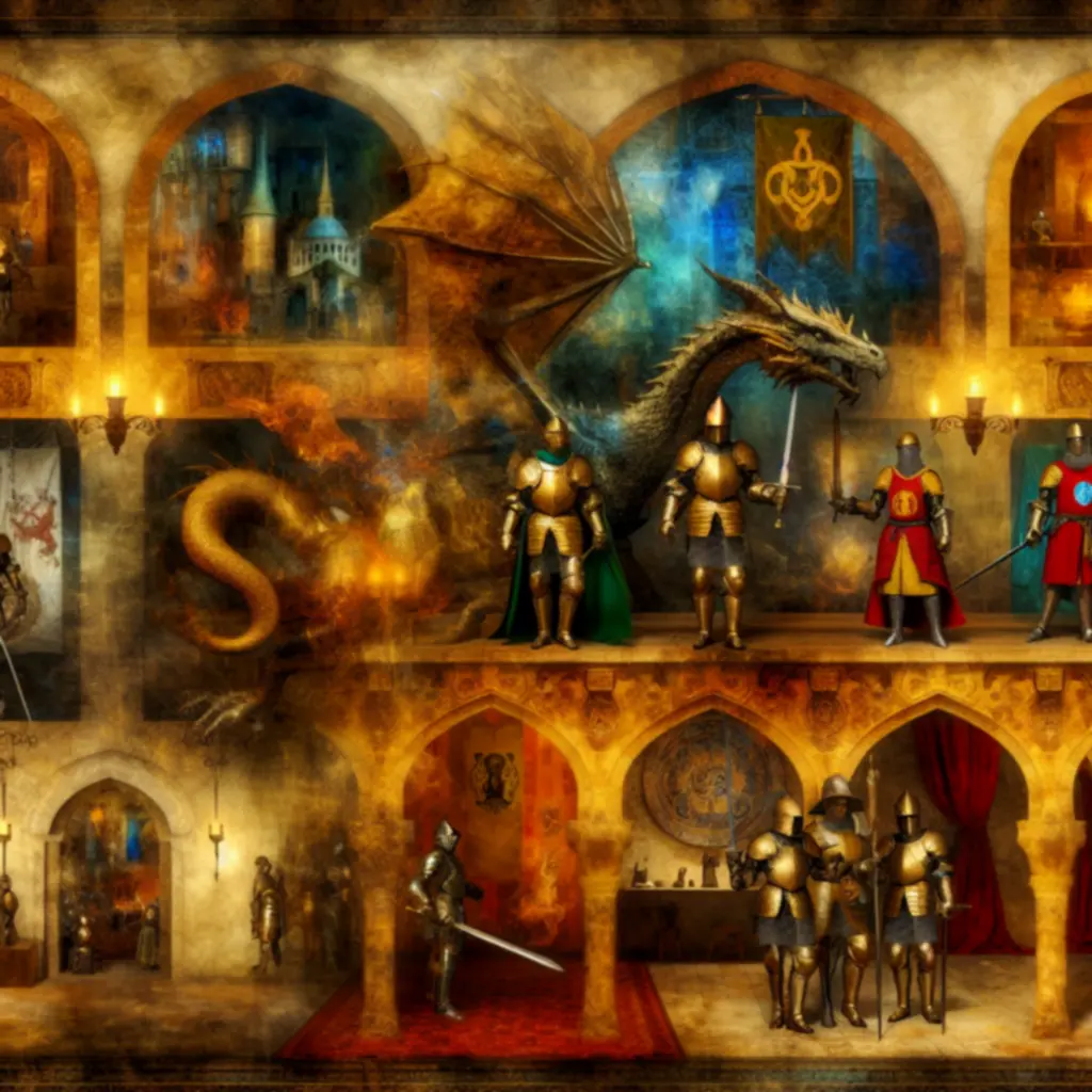 Motyw Fantasy Kingdom – zamek, rycerze i smoki