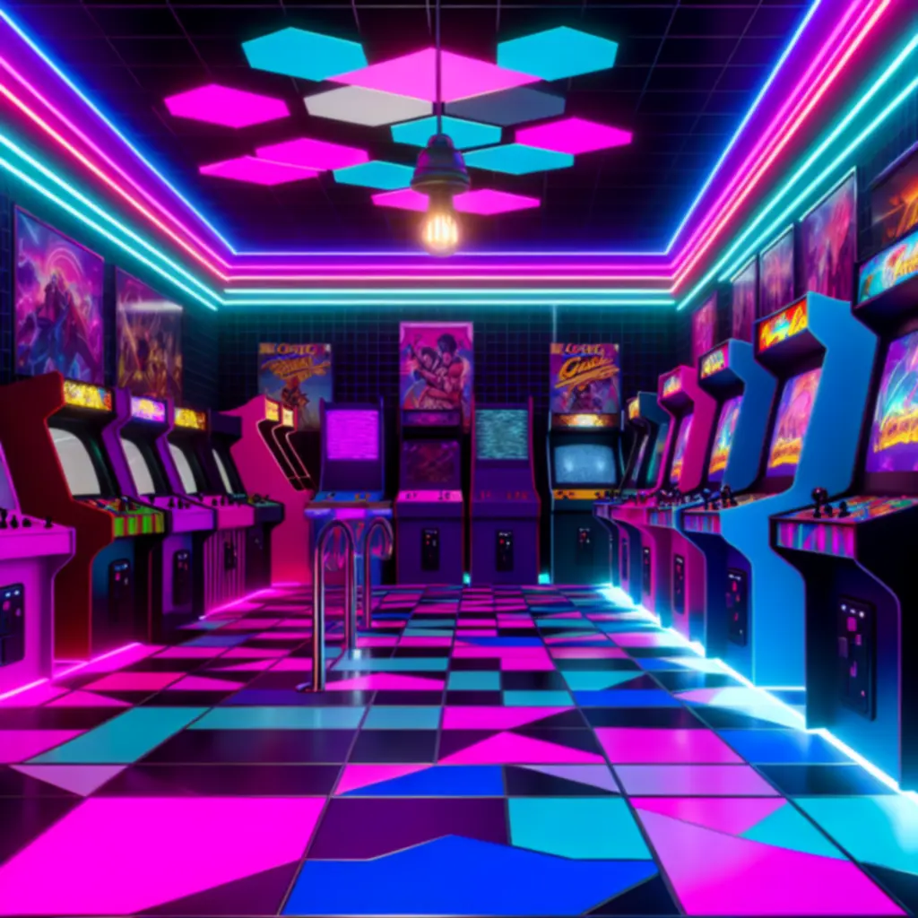 Motyw Retro Rewind – neonowe lata 80. i klasyczne automaty arcade